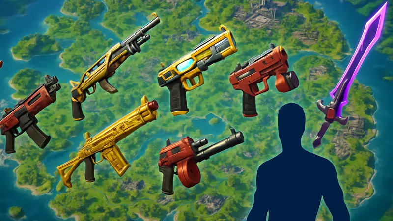 Мифические и экзотические предметы Fortnite Chapter 7 Season 2 на фоне карты