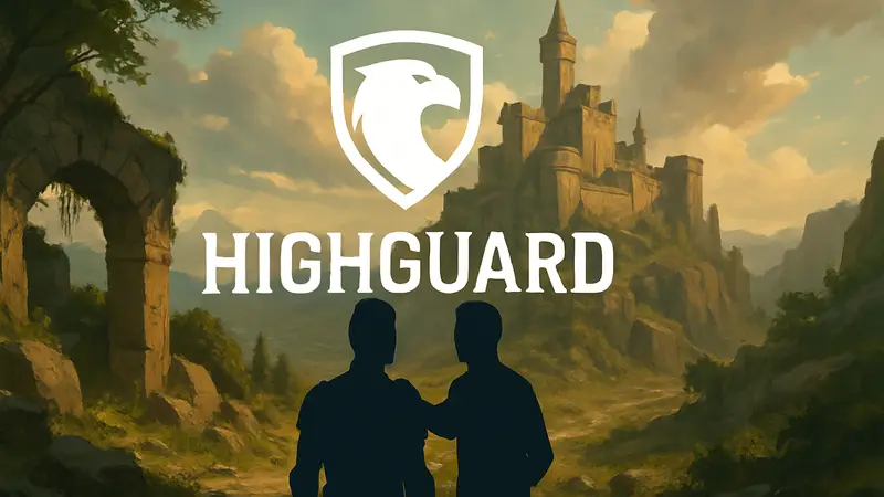 Логотип игры Highguard на фоне концепт-арта, символизирующий поддержку