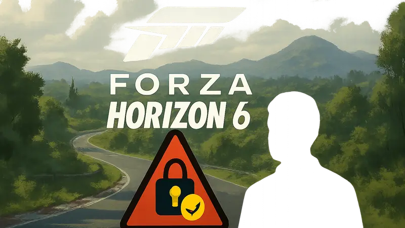Логотип Forza Horizon 6 с предупреждением о критическом баге сохранения, который исправлен.