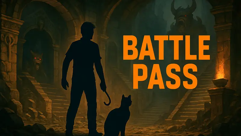 Обложка или арт Dungeon Crawler Carl RPG с надписью Battle Pass