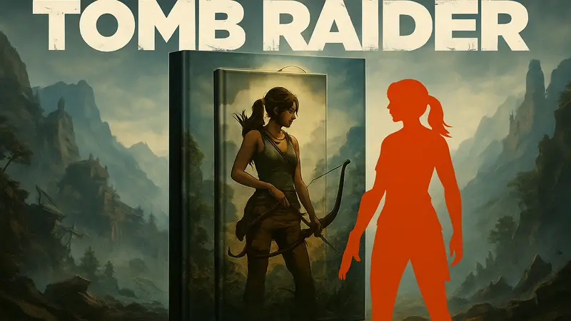 Обложка книги о Ларе Крофт от издательства «Бомбора» на фоне логотипа Tomb Raider.