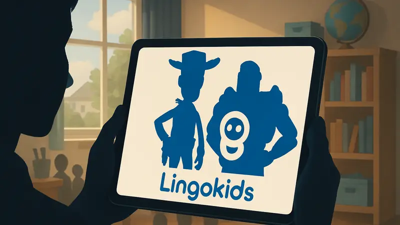 Вуди и Базз Лайтер из 'Истории игрушек' на экране планшета с логотипом Lingokids.