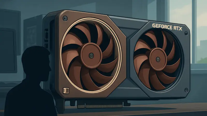 Видеокарта Asus GeForce RTX 5080 Noctua OC Edition с массивной системой охлаждения и вентиляторами Noctua.