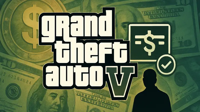 Логотип GTA 6 на фоне денежных знаков, символизирующий монетизацию игры