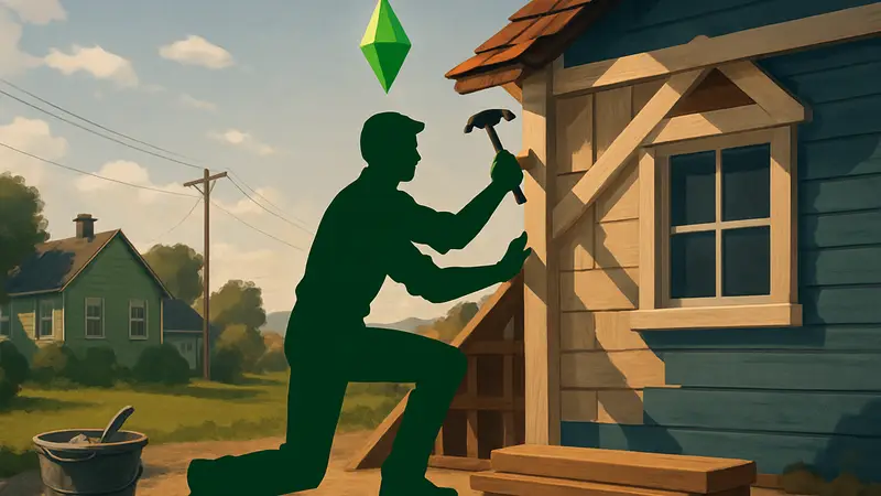 Игровой персонаж The Sims 4 строит дом, демонстрируя исправленную стабильность геймплея.