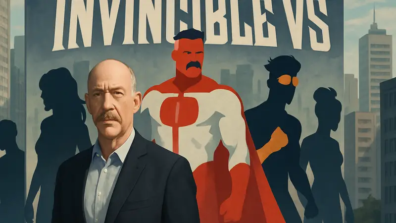 Персонажи игры Invincible VS и их актеры озвучки, с Дж.К. Симмонсом в роли Омни-Мэна.