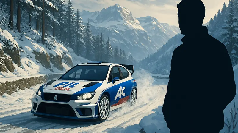 Раллийный автомобиль на снежной трассе Монте-Карло в Assetto Corsa Rally