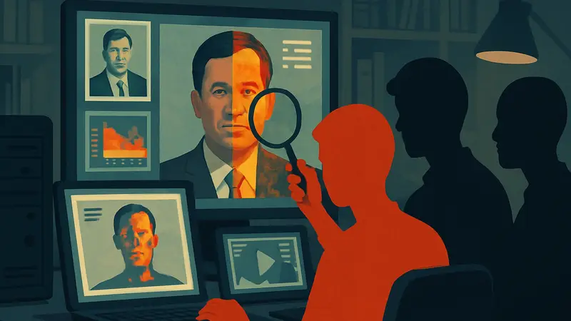 Изображение, демонстрирующее анализ фейковой фотографии и методы её обнаружения журналистами.