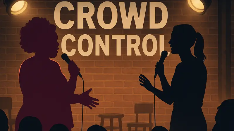 Кадры из трейлера второго сезона шоу Crowd Control с комиками Тейлор Томлинсон и Николь Байер на сцене.