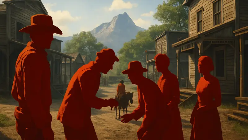 NPC персонажи из игры Red Dead Redemption 2 взаимодействуют в открытом мире