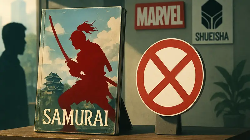 Обложка манги Deadpool: Samurai, логотипы Marvel и Shueisha, знак «удалено».