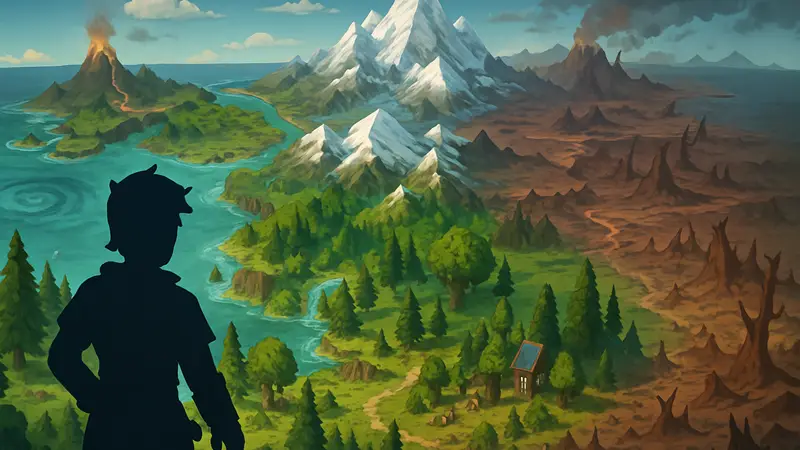 Карта мира Hytale, разделённая на различные биомы и зоны, такие как Эмеральд-Гроув.