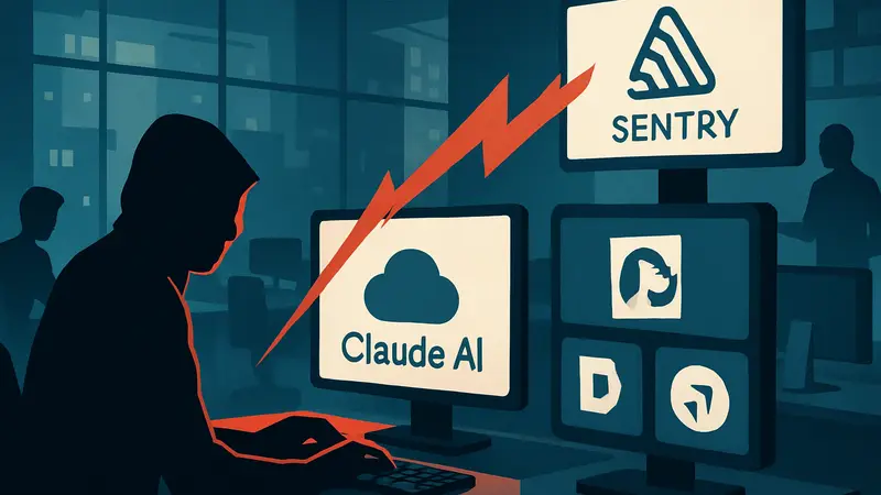 Схематическое изображение атаки через Sentry на Claude Code AI и другие сервисы.