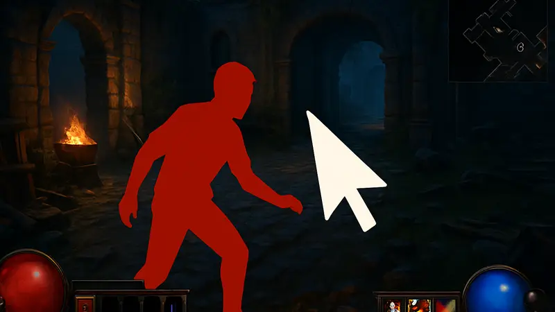 Игровой скриншот из Path of Exile, демонстрирующий элементы интерфейса и улучшения качества жизни