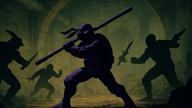 Игровой персонаж TMNT: Splintered Fate, Донателло, в бою с врагами.