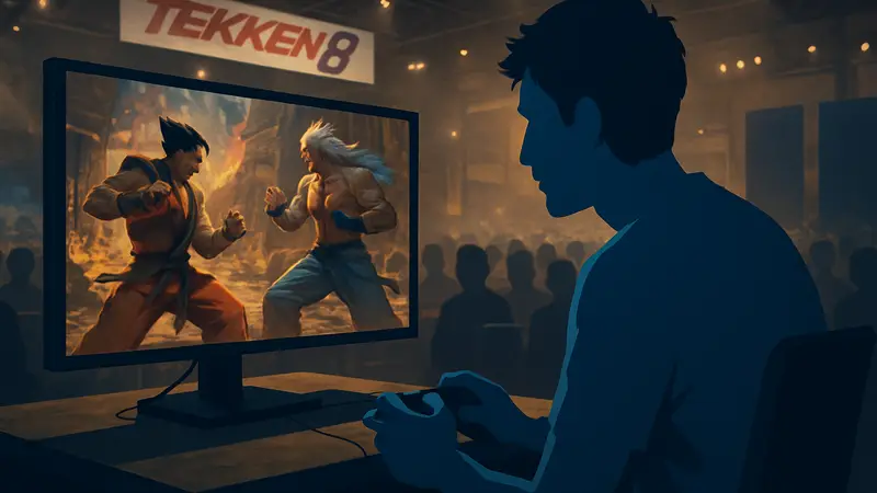 Киберспортсмен Arslan Ash сосредоточенно играет в Tekken 8 на турнире.