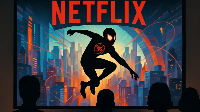 Постер мультфильма «Человек-паук: Через вселенные» на фоне Netflix