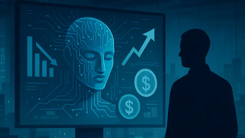 Изображение искусственного интеллекта и символов финансов, DeepMind.