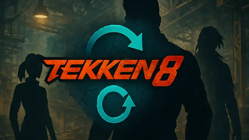Логотип Tekken 8 с эффектом обновления или патча, символизирующий исправления