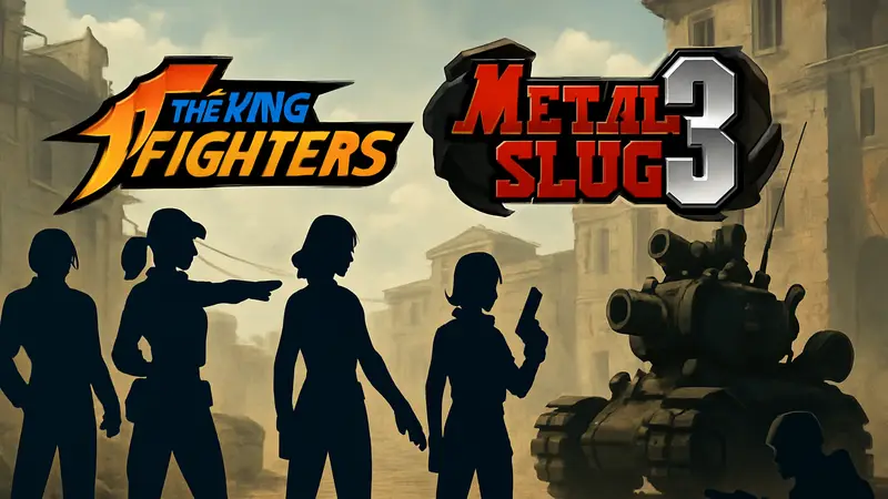 Логотип кроссовера King of Fighters AFK и Metal Slug 3, с персонажами из обеих игр.