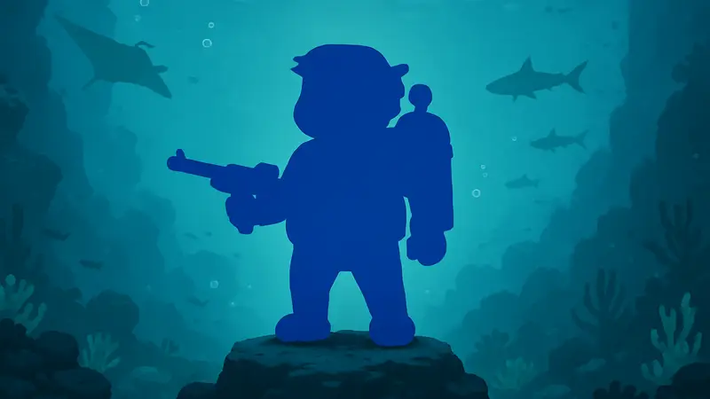 Фигурка Дэйва из игры Dave the Diver от Beautiful Chemistry на фоне морских глубин, предзаказ