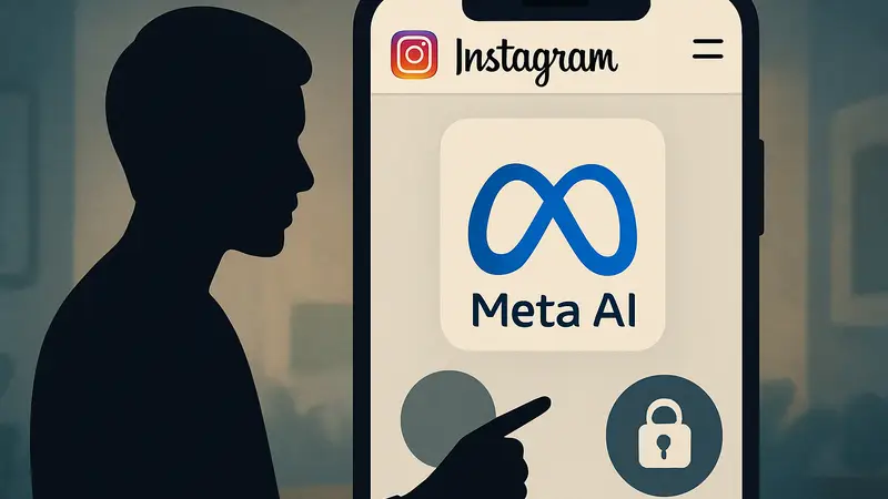 Интерфейс Instagram с изображением логотипа Meta AI и значка настроек приватности.