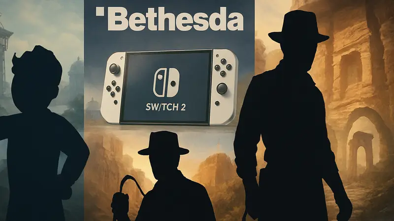 Логотип Bethesda и Nintendo Switch 2, три игры Bethesda для Switch 2, Fallout 4, Indiana Jones, Oblivion