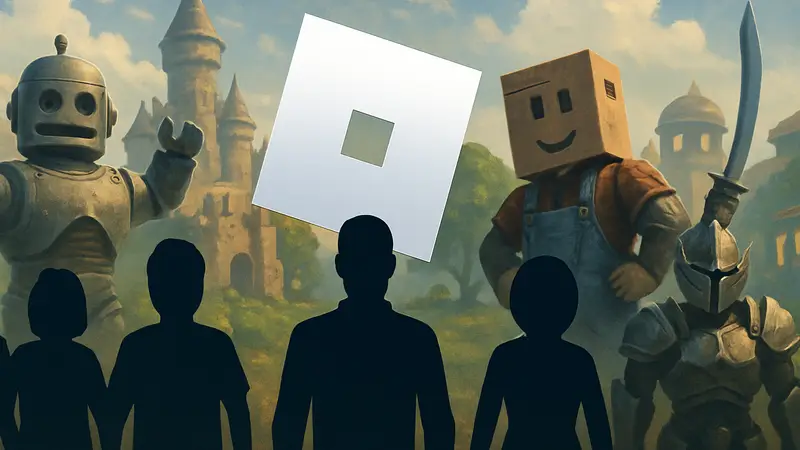 Логотип Roblox на фоне игровых персонажей