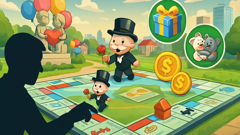 Игровое поле Monopoly GO с элементами события Friendship Frolic и иконками наград.