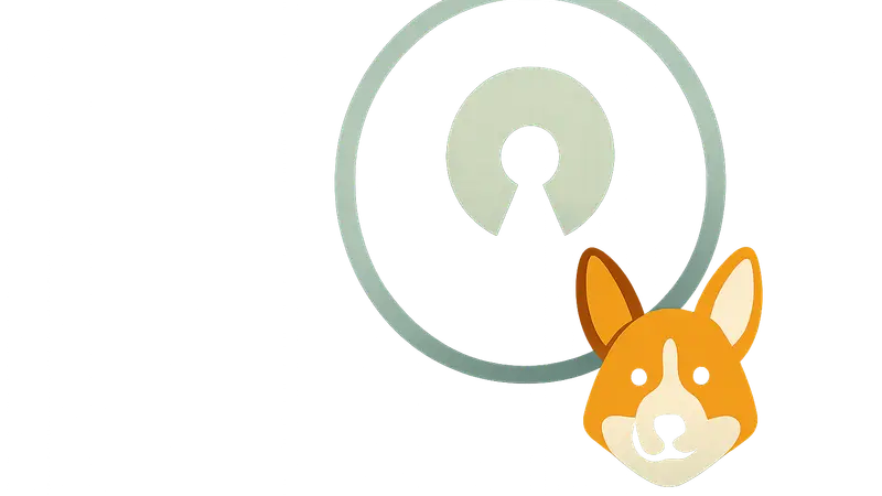 Логотип стартапа Corgi на фоне символики открытого исходного кода.