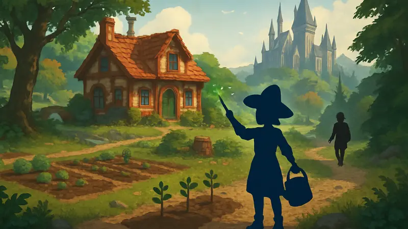 Геймплей Songs of Glimmerwick, игра похожая на Stardew Valley и Hogwarts Legacy, фэнтези RPG.