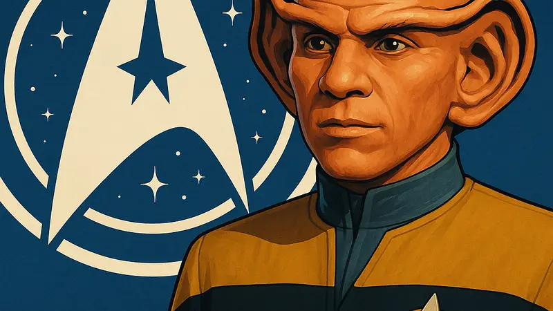 Изображение Нога из «Звёздного пути: Глубокий космос 9» на фоне логотипа Starfleet Academy