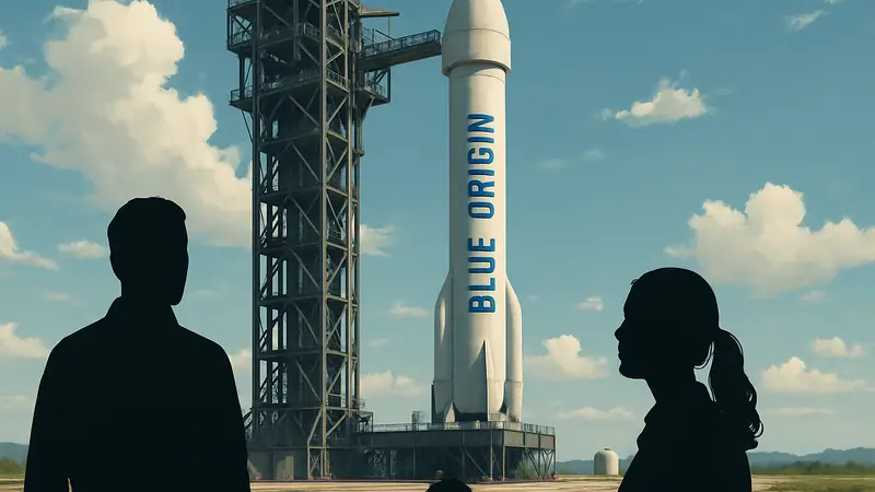 Ракета Blue Origin New Glenn на стартовой площадке перед запуском.