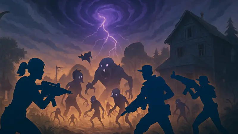 Fortnite Save the World: Скри ншот из игры с героями, сражающимися с монстрами.