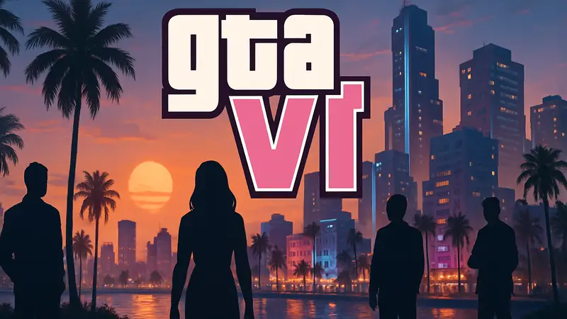 Логотип GTA 6 на фоне города Вайс-Сити, символизирующий рекордные предзаказы в игровой индустрии.