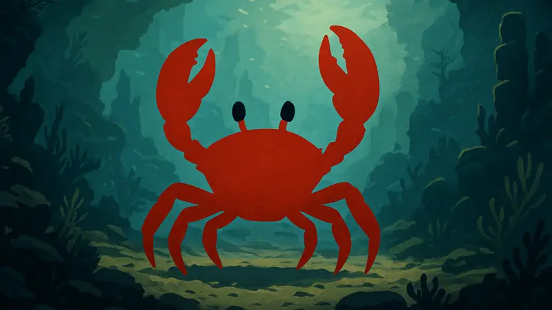 Изображение краба-персонажа из roguelite игры Everything is Crab, концепт-арт.