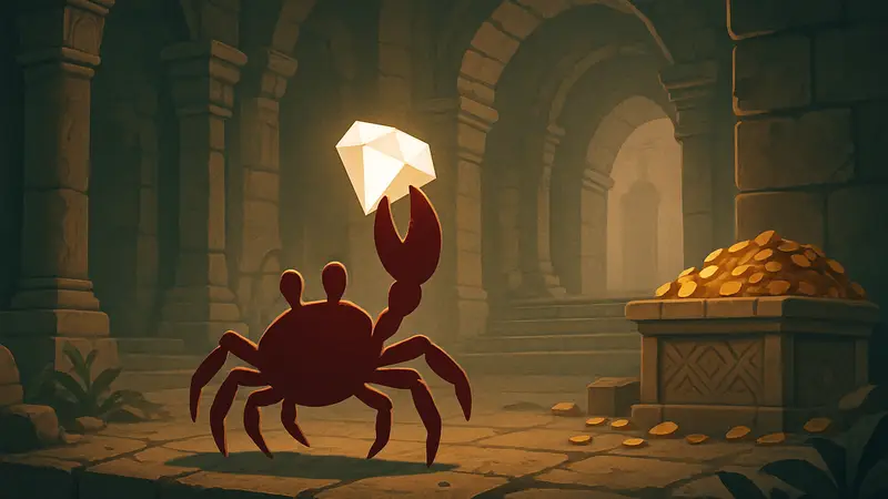 Игровой процесс Grabby Crab: краб ворует драгоценности в древнем храме