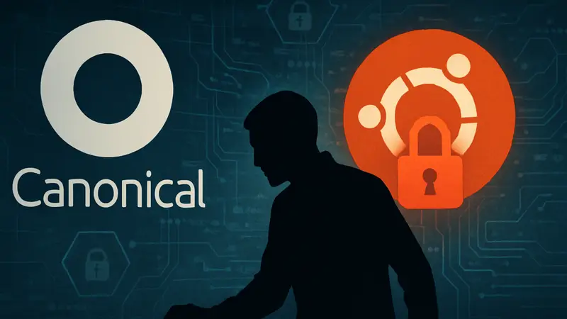Логотип Canonical и Ubuntu на фоне кибербезопасности, символизирующий атаку.