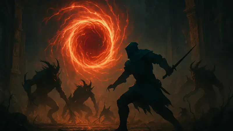Скриншот из Diablo 4 с эффектами события «Эхо ненависти» и персонажем, сражающимся с демонами