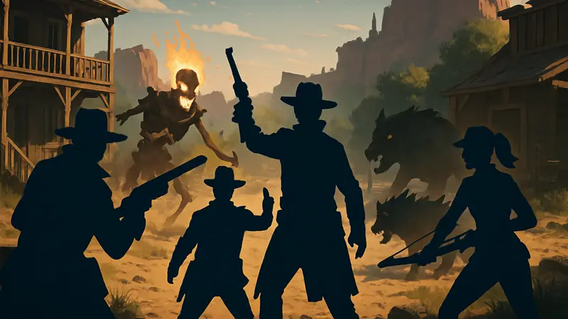 Скриншот из кооперативной игры Far Far West в Steam, где герои сражаются с врагами в PvE режиме.