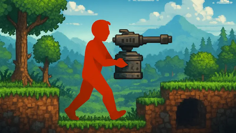 Обновление Terraria 1.4.5.7, игрок переносит турель в пиксельном мире, новые возможности.