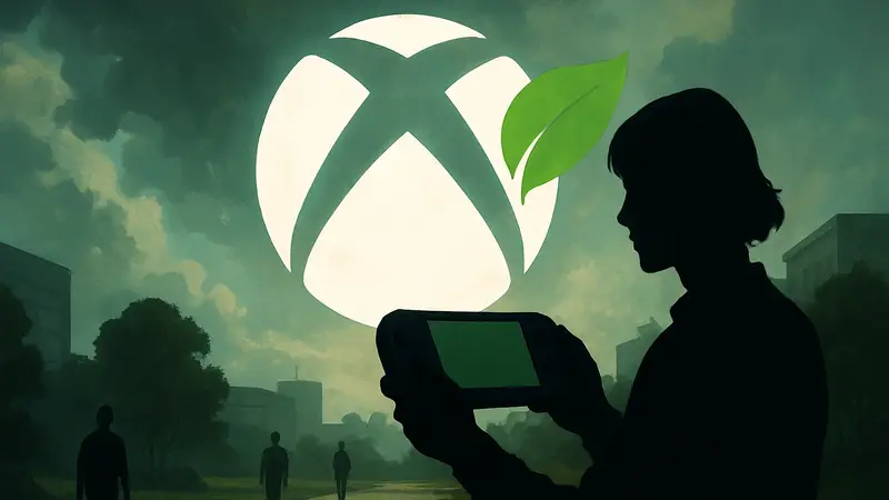 Логотип Xbox Green Leaf или концепт портативного устройства на Windows, конкурирующего со Steam Deck