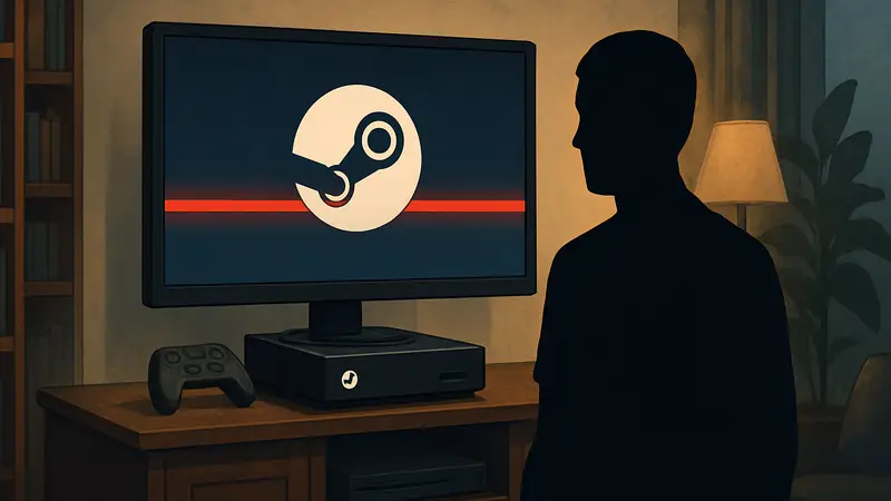 Игровая консоль Steam Machine с красной полосой на экране, которая снова работает