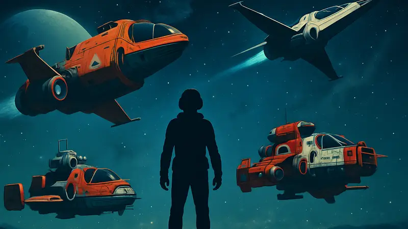 Различные типы звездолетов в игре No Man's Sky, парящие в космосе