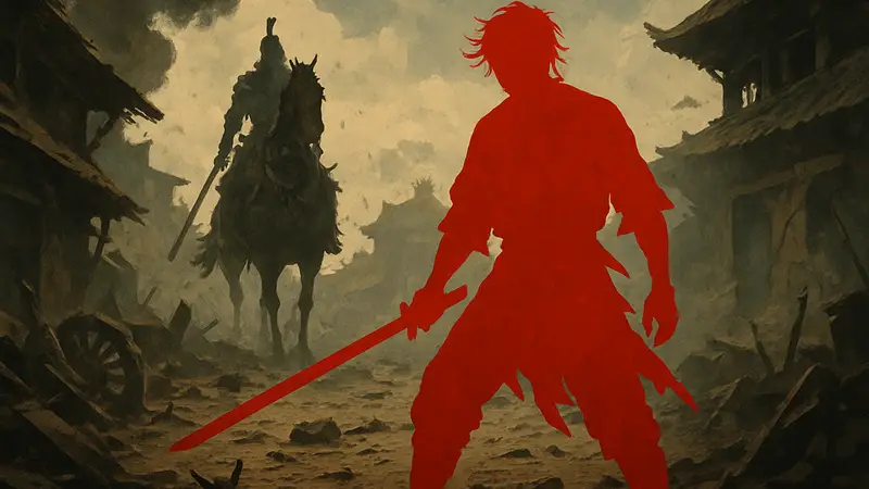 Постер или кадр из фильма Blades of Guardians в стиле Тарантино или Mad Max.