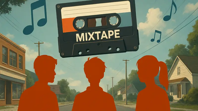 Обложка или скриншот игры Mixtape с молодыми персонажами и музыкальными элементами.