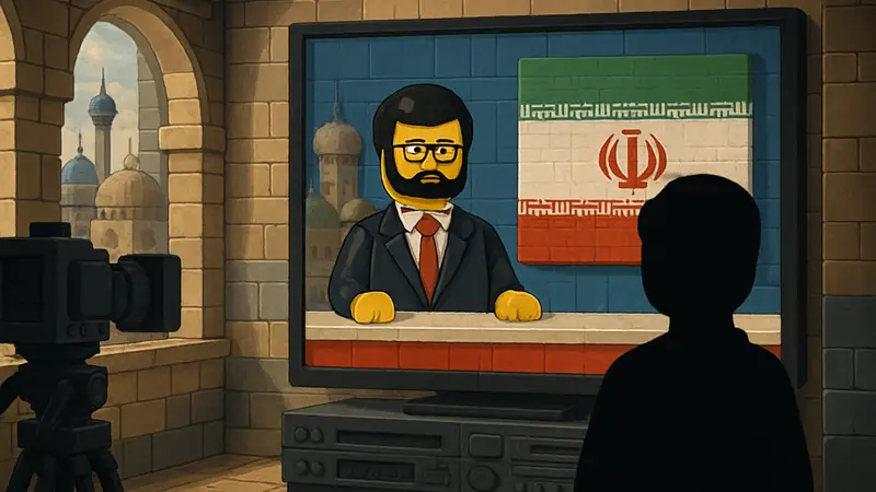 ИИ-генерированное видео в стиле Lego от Explosive Media, показывающее иранские новости.