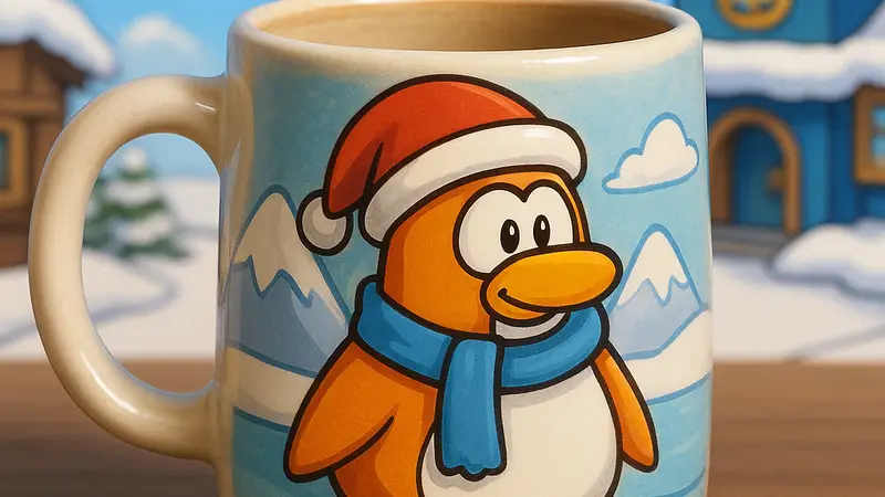 Керамическая кружка с изображением персонажа из видеоигры Club Penguin от MadebyLottie.