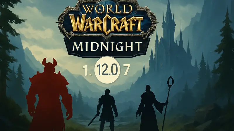 Логотип World of Warcraft Midnight с датой патча 12.0.7 и символом "Откровение"