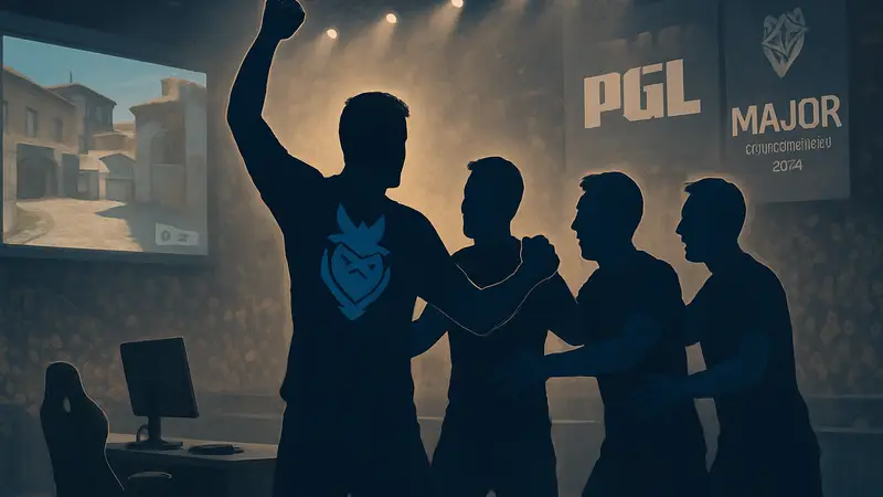 Киберспортивная команда G2 празднует победу над NAVI на турнире PGL Major Copenhagen 2024 по CS2.